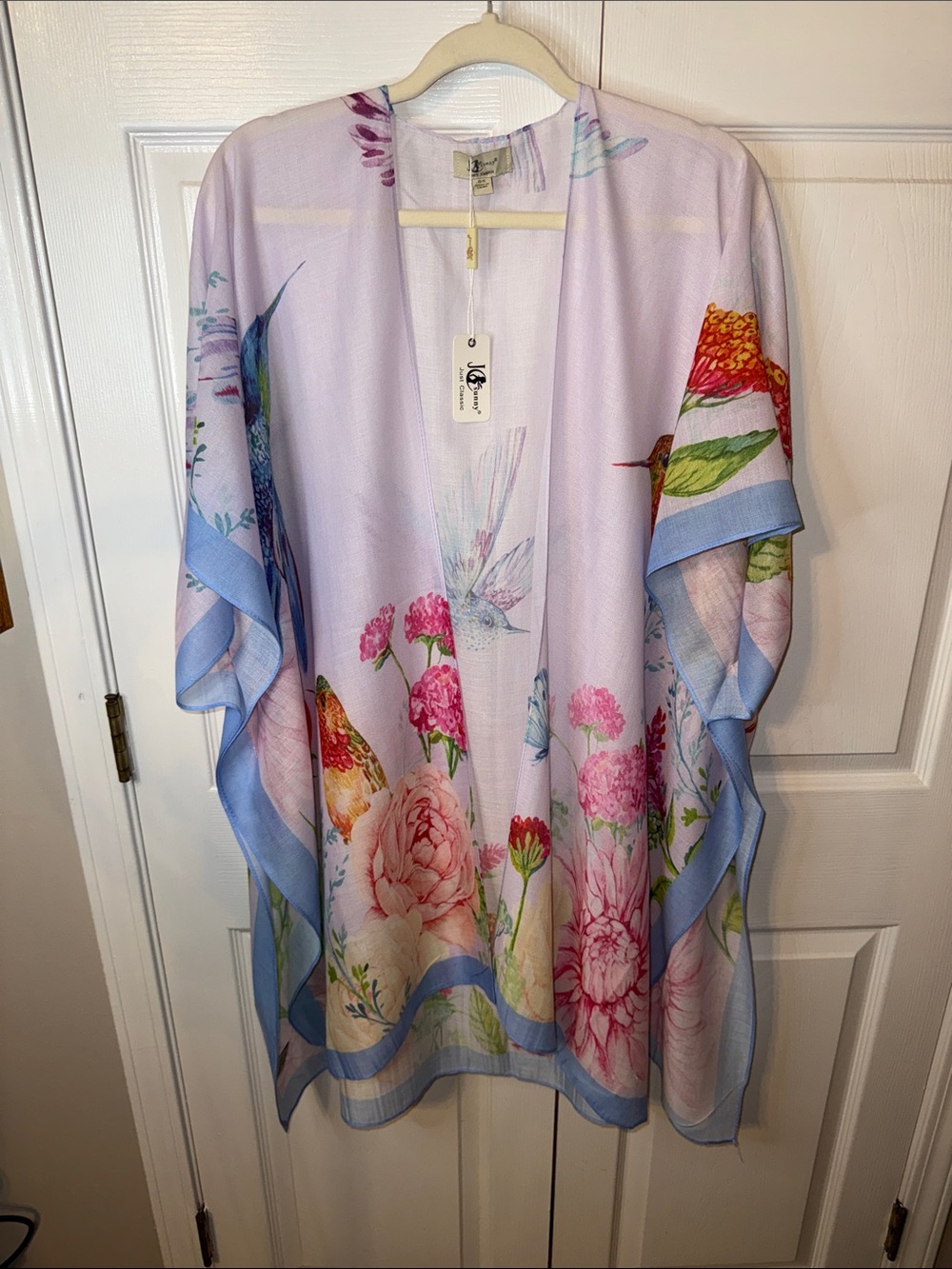 JC Sunny Classic Light Lavender Floral Hummingbird Kimono Cardigan